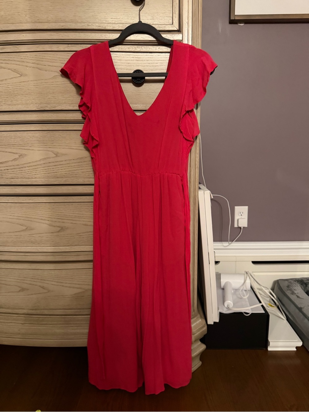 Kenzie Coral V-Neck Flutter Sleeve Wide-Leg Jumpsuit